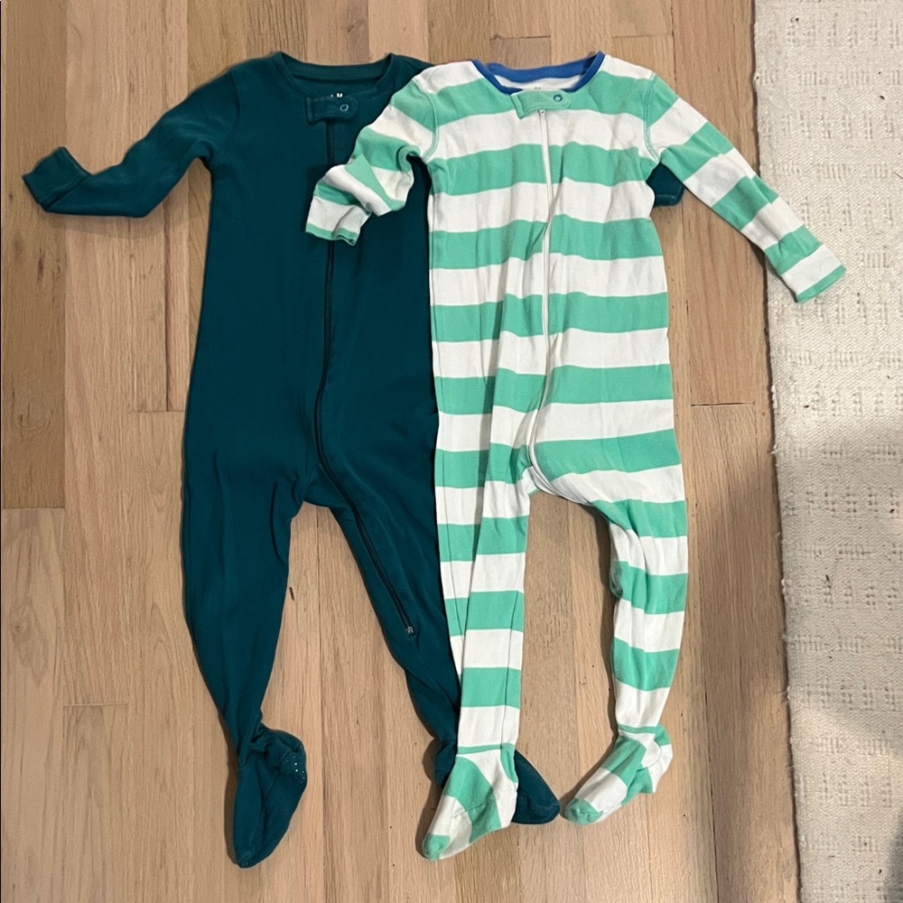 Primary Teal and Green Striped Kids Footies